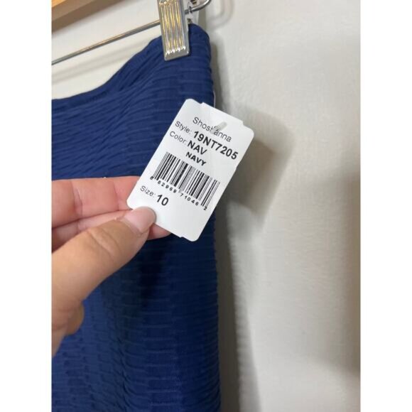 NWT Shoshanna Ring One Shoulder Geo One Piece Lined Swimsuit Navy Blue Size 10 - Picture 4 of 7